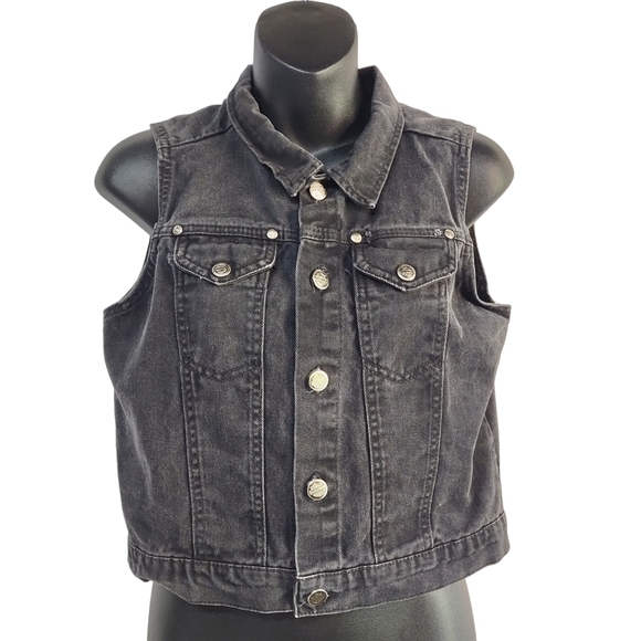 Harley-Davidson Jackets & Blazers - Harley-Davidson Women's Black Denim Jacket Vest Size 14